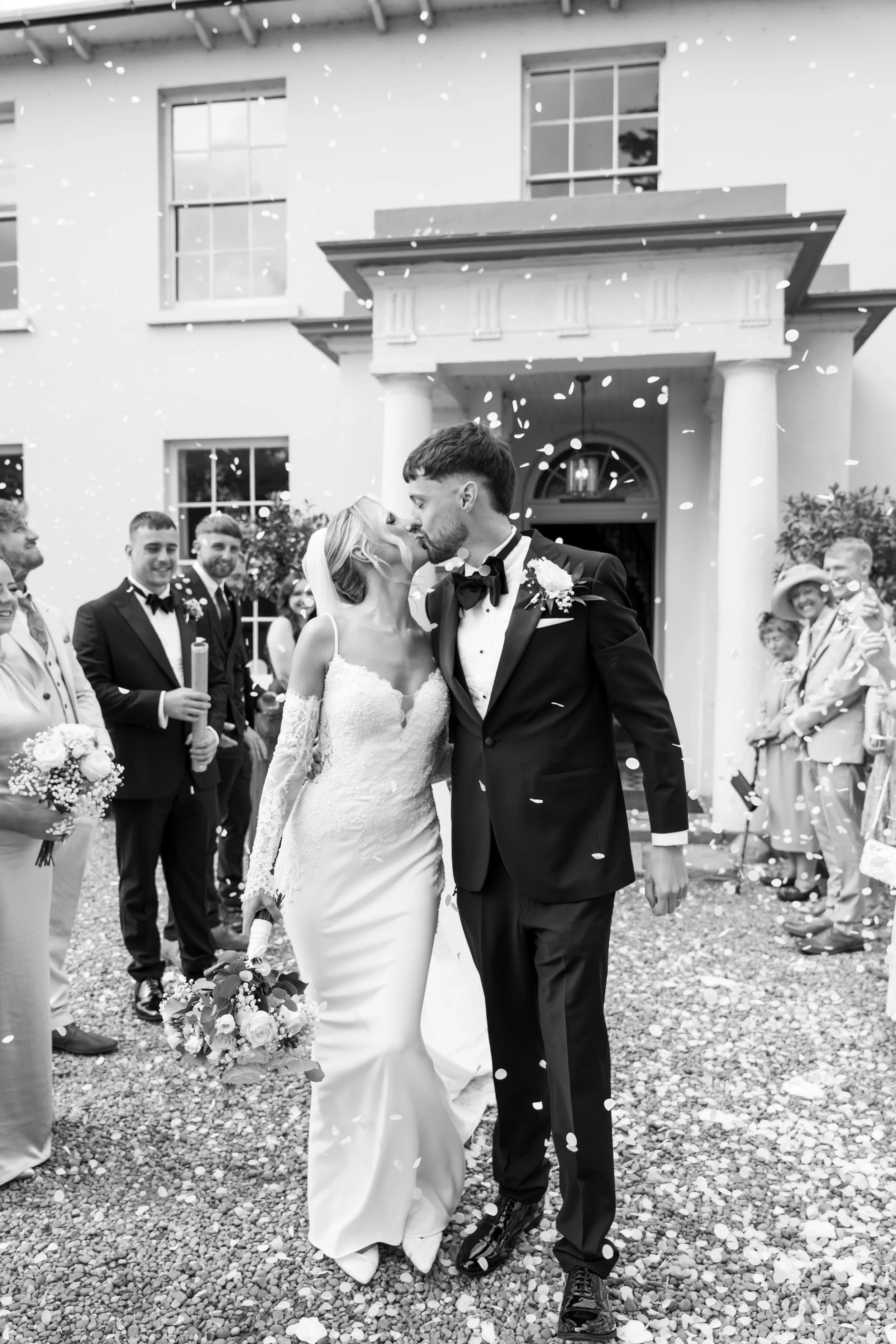 Black and white confetti wedding celebration