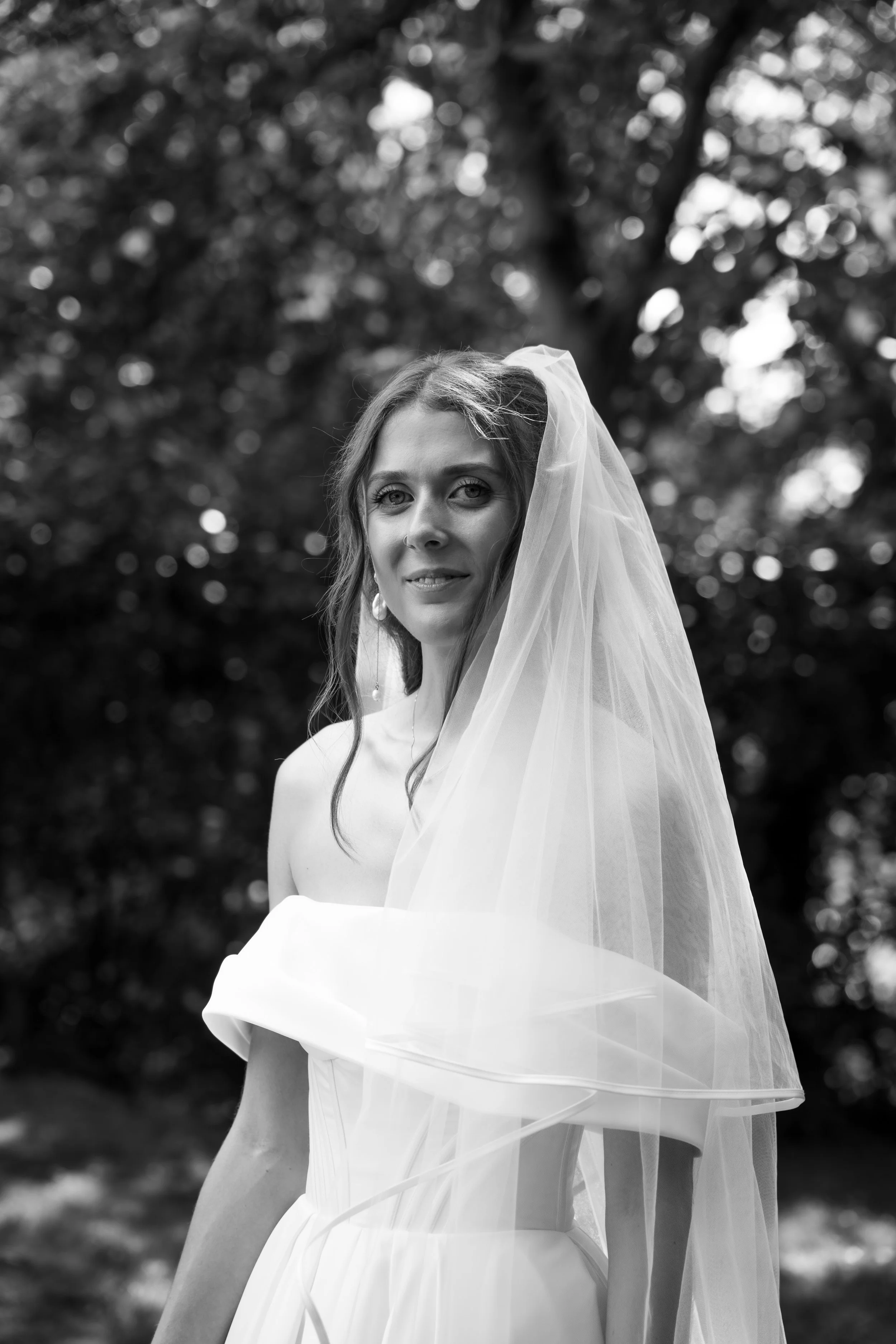 Editorial bridal portrait in black and white