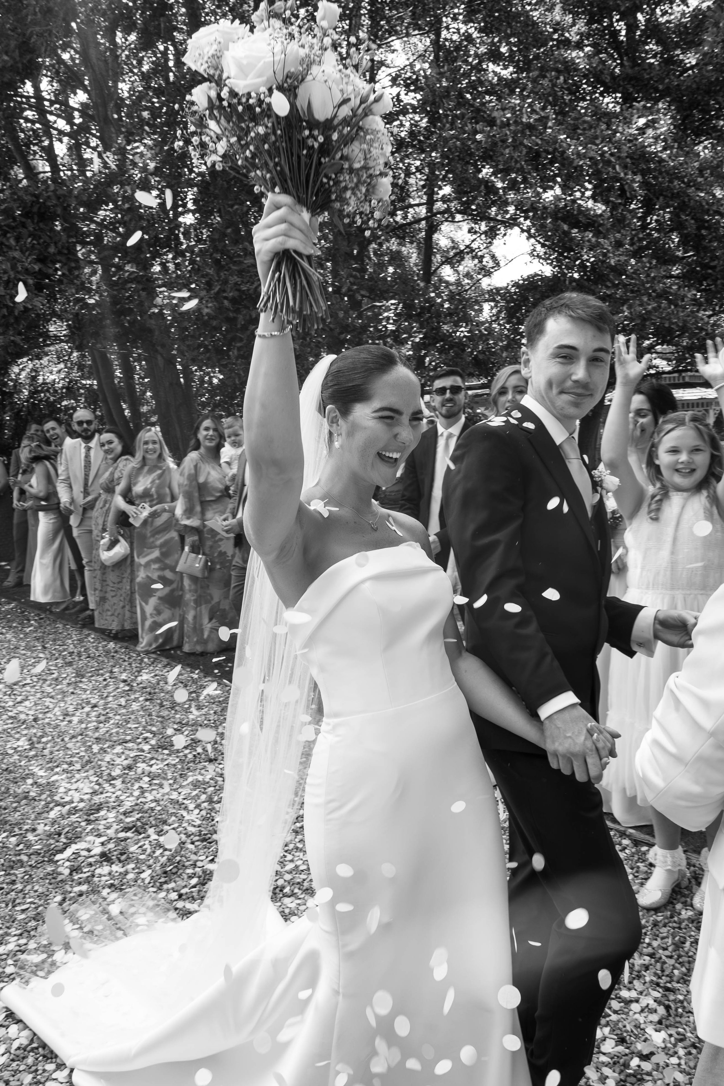 Black and white wedding guest celebration
