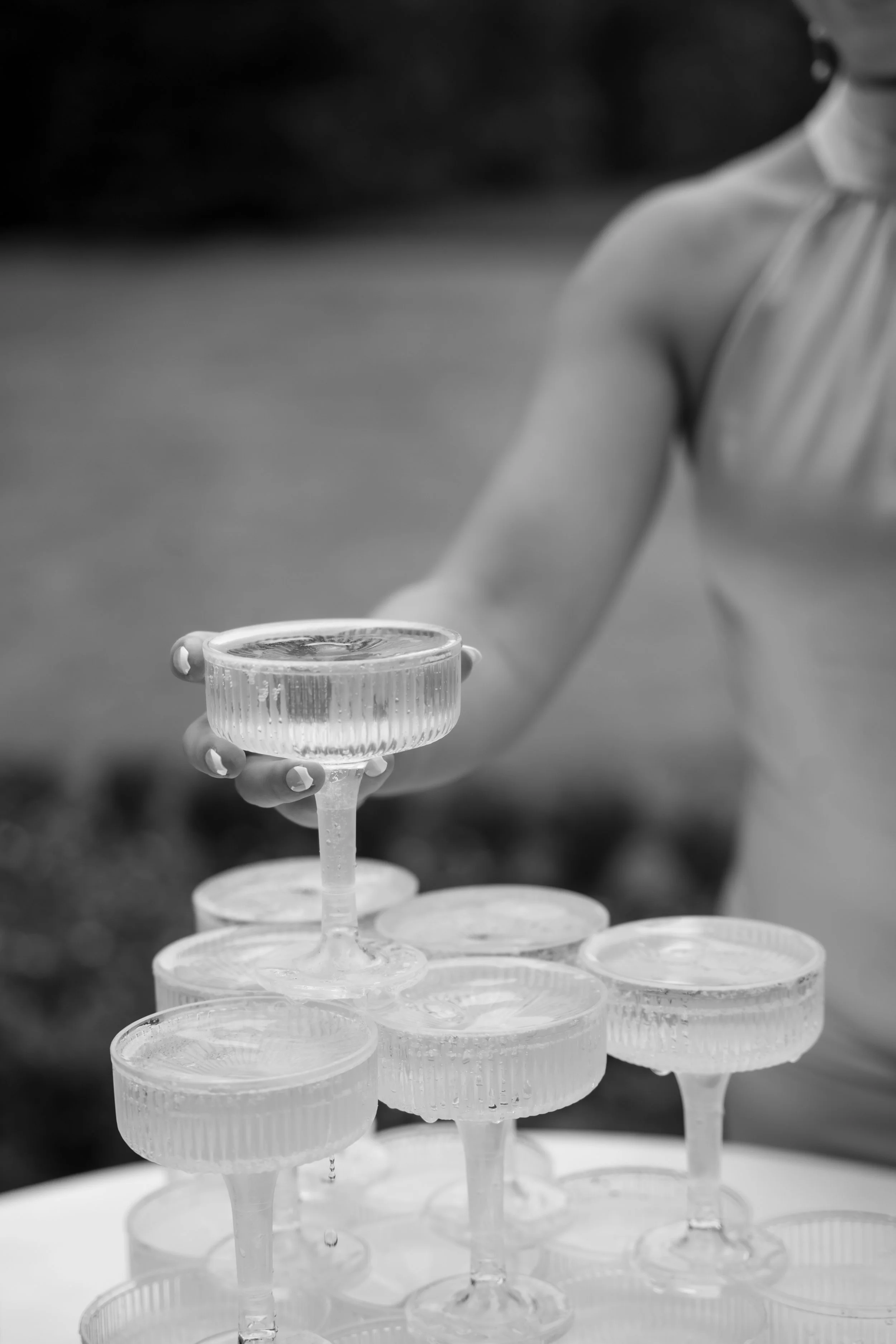 Wedding champagne tower celebration detail