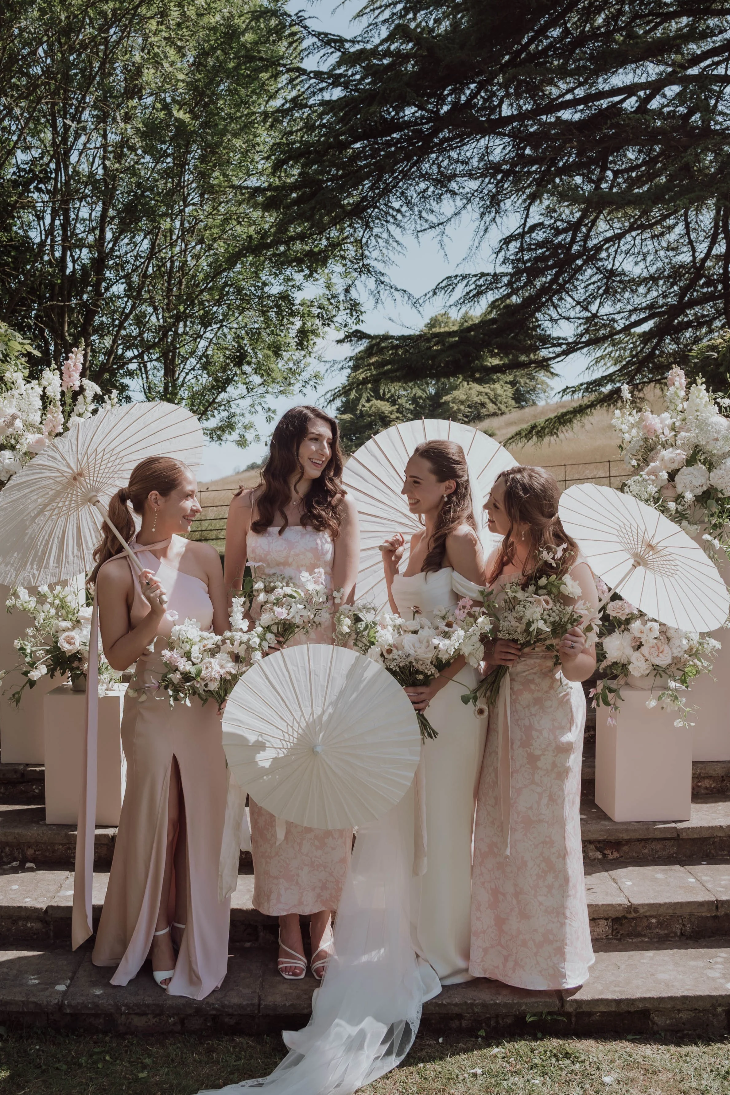Bridesmaids during outdoor wedding celebration