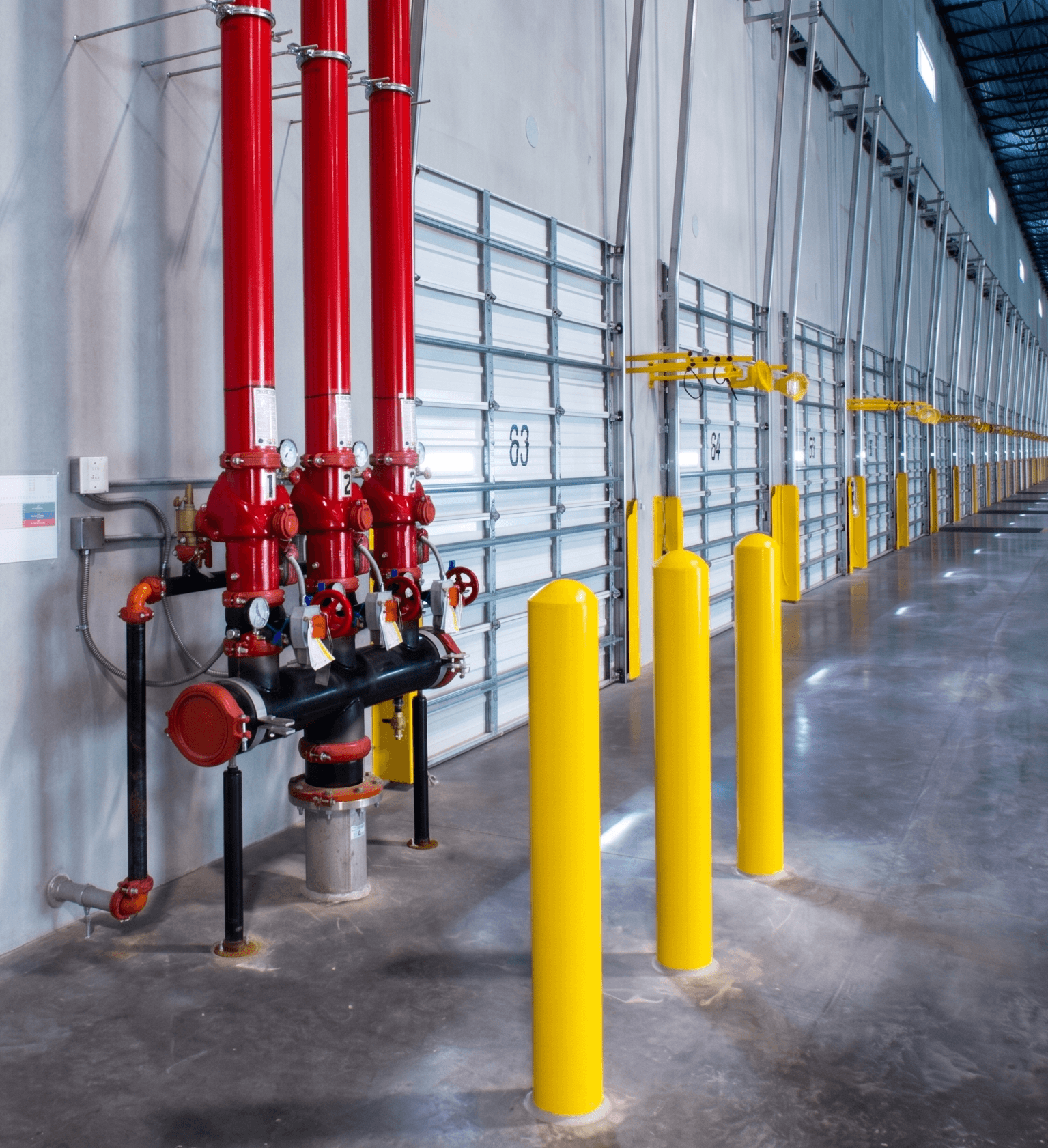 fire sprinklers water supply pipe system inside warehouse