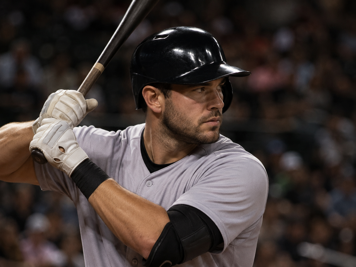 Elite baseball hitter focused at the plate, illustrating cognitive performance, anticipation, and decision-making in professional athletes.