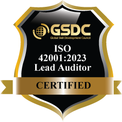 ISO 42001:2023 Lead Auditor certification badge from GSDC, the Global Skill Development Council.