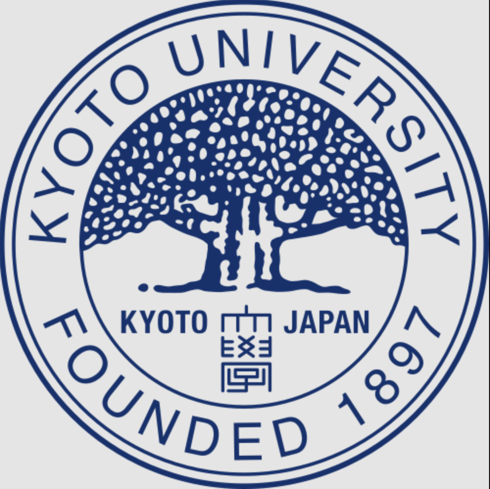 Seal of the Kyoto University, featuring a stylized tree and Japanese characters, with the text 'Kyoto University, Kyoto, Japan, Founded 1897'.