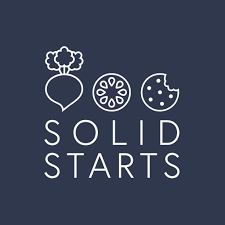 Logo with a beet, a sliced fruit, and a cookie, above the words 'Solid Starts'.