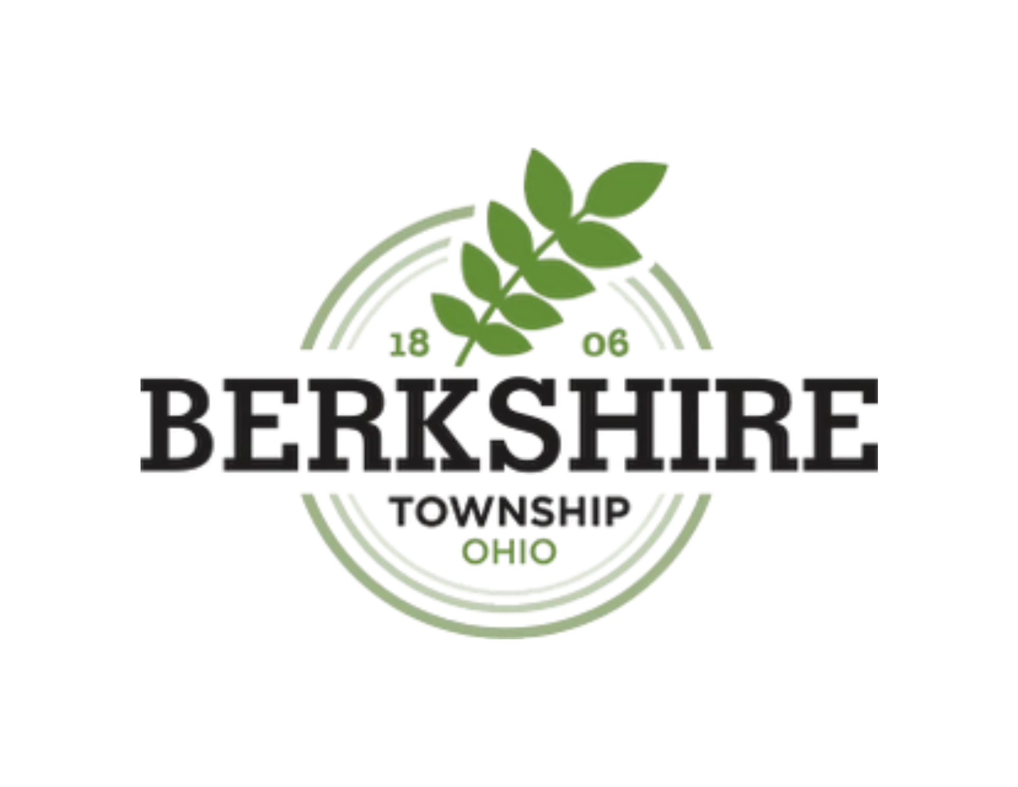Logo for Berkshire Township in Ohio featuring green leaves and a stylized rainbow with the text 'Berkshire Township Ohio' and the date 1806.