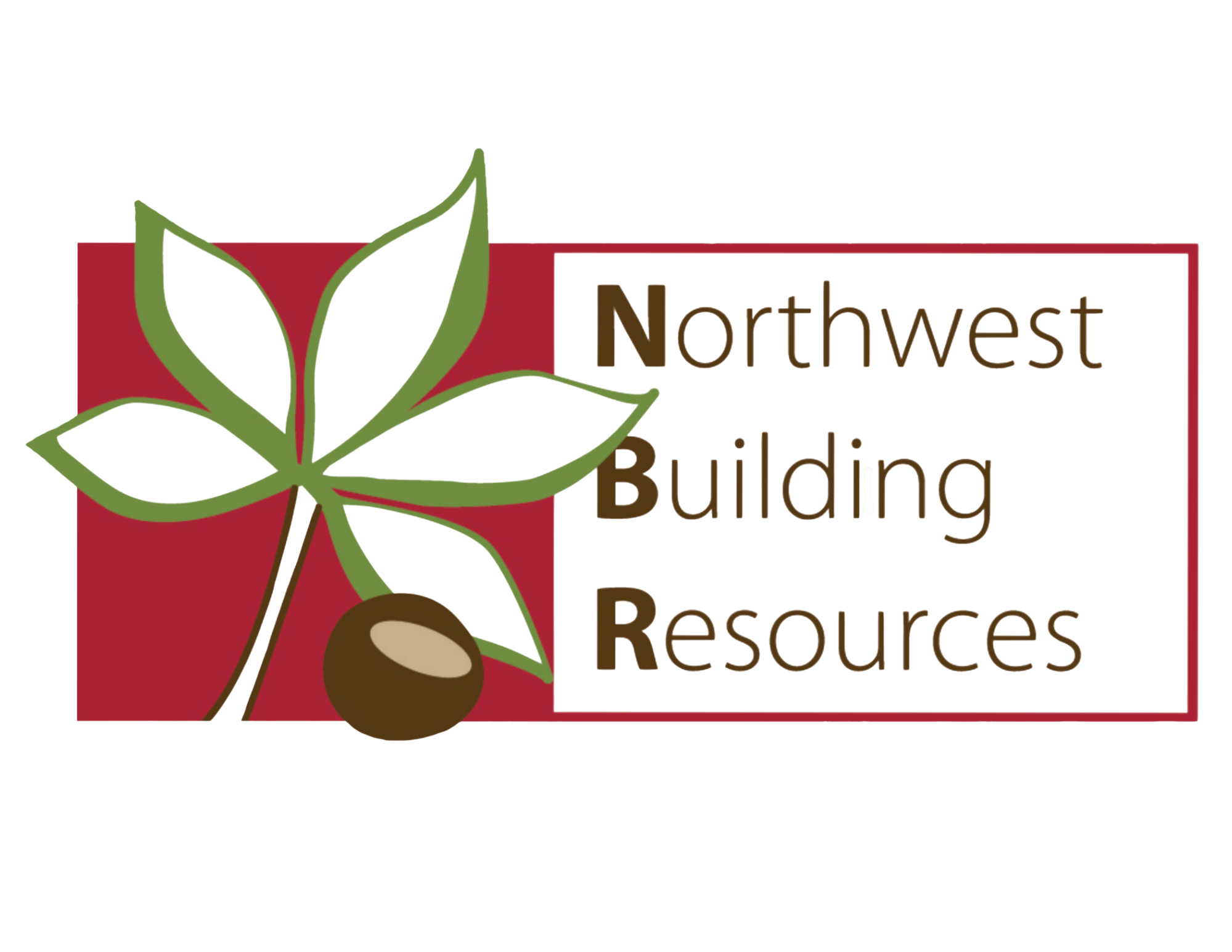Graphic design with a stylized plant or flower, featuring brown and gold seed-like shapes, overlaid with the text "Northwest Building Resources" in brown letters.