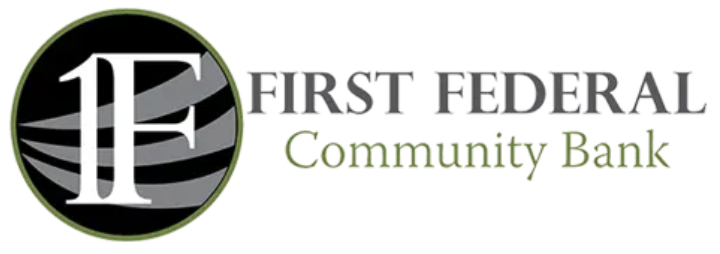 Logo of First Federal Community Bank with a black and green color scheme and stylized initials 'F' and 'F'.