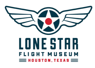 Logo of Lone Star Flight Museum featuring a stylized aircraft with wings, a red star, and text reading "Lone Star Flight Museum" with additional smaller text.