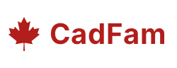 A red maple leaf next to red text that reads “CadFam”