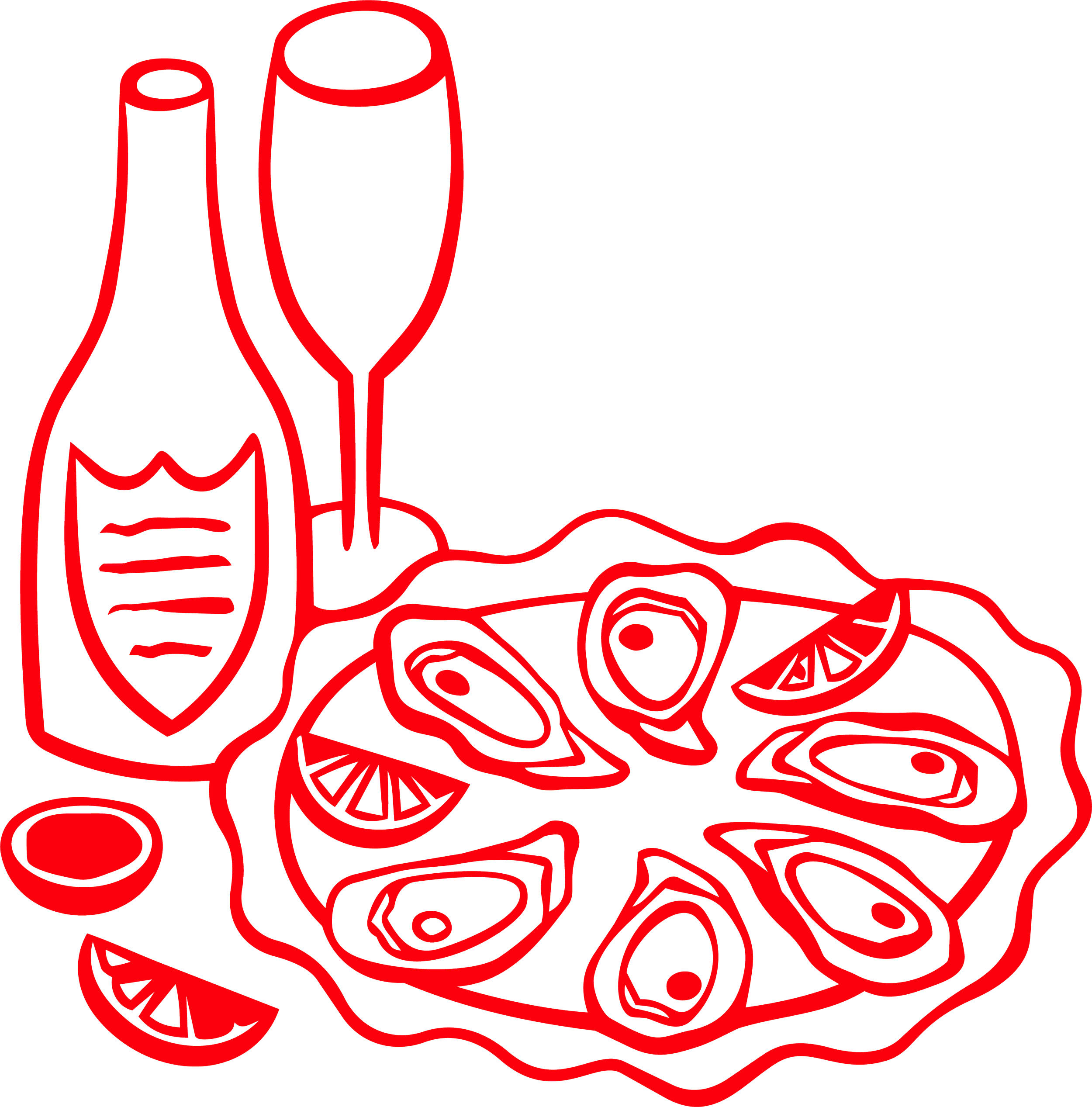 Outline drawing of a dog with a long tail, lying on its side.