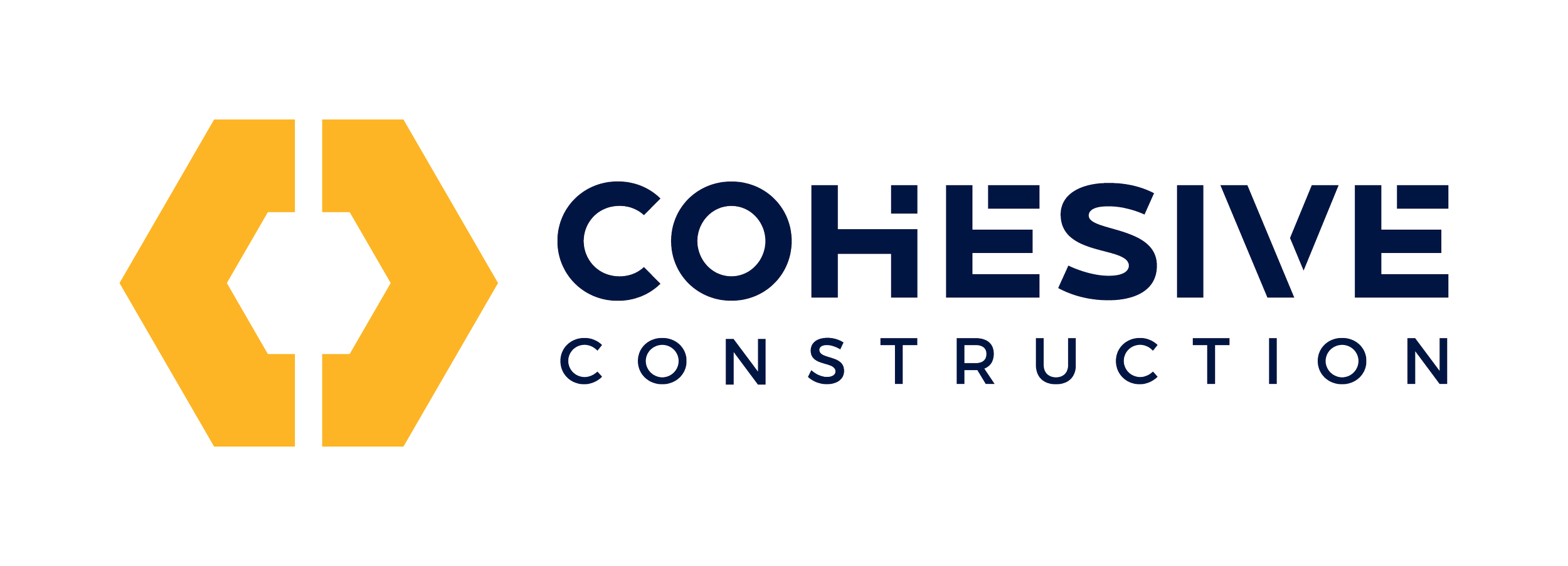 Cohesive Construction logo with a yellow hexagonal icon and dark blue text.