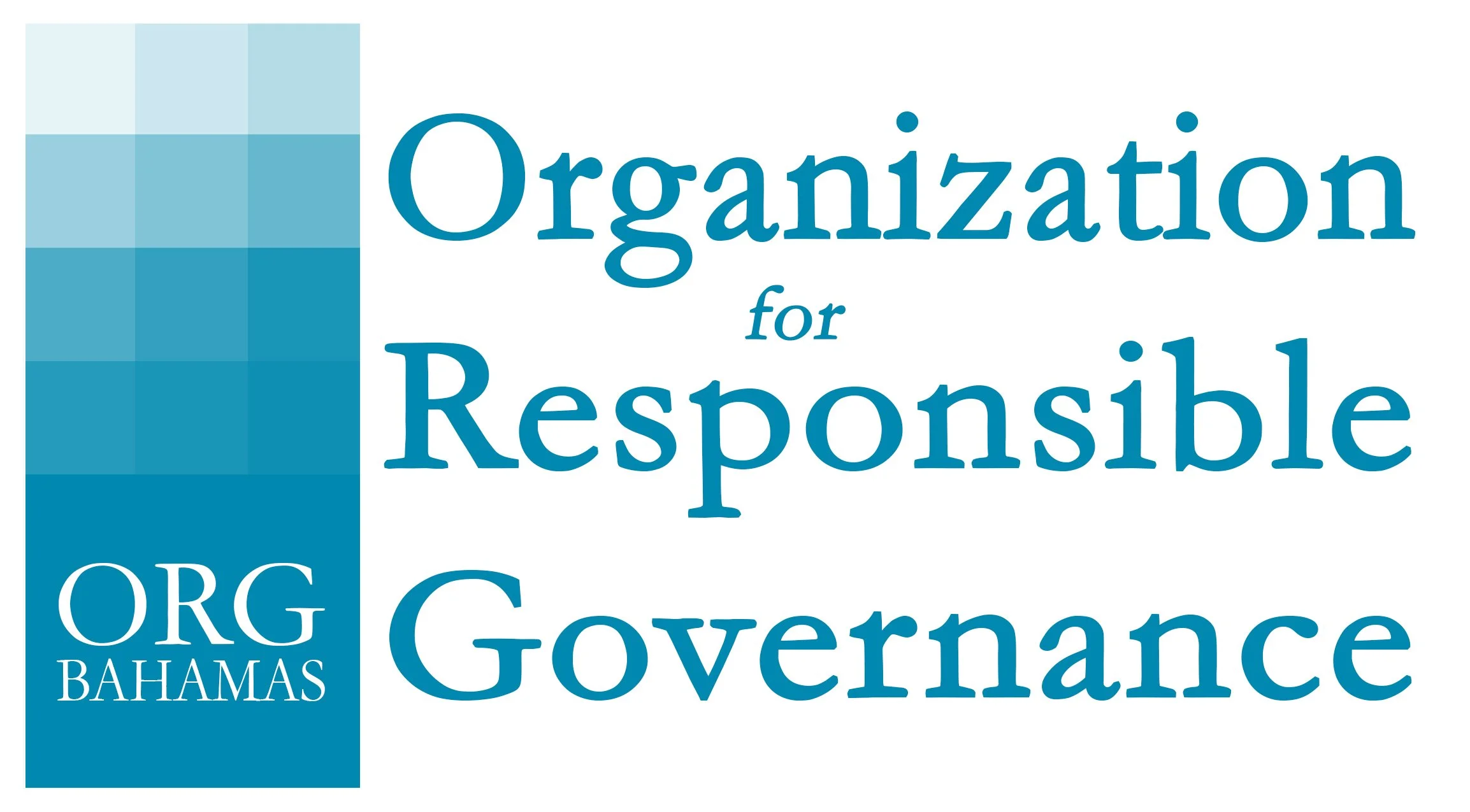 Logo with shades of blue squares and the words 'Organization for Responsible Governance, Bahamas'.