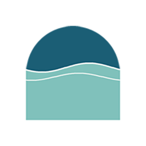 Simplified illustration of a sunny sky over the ocean with waves.