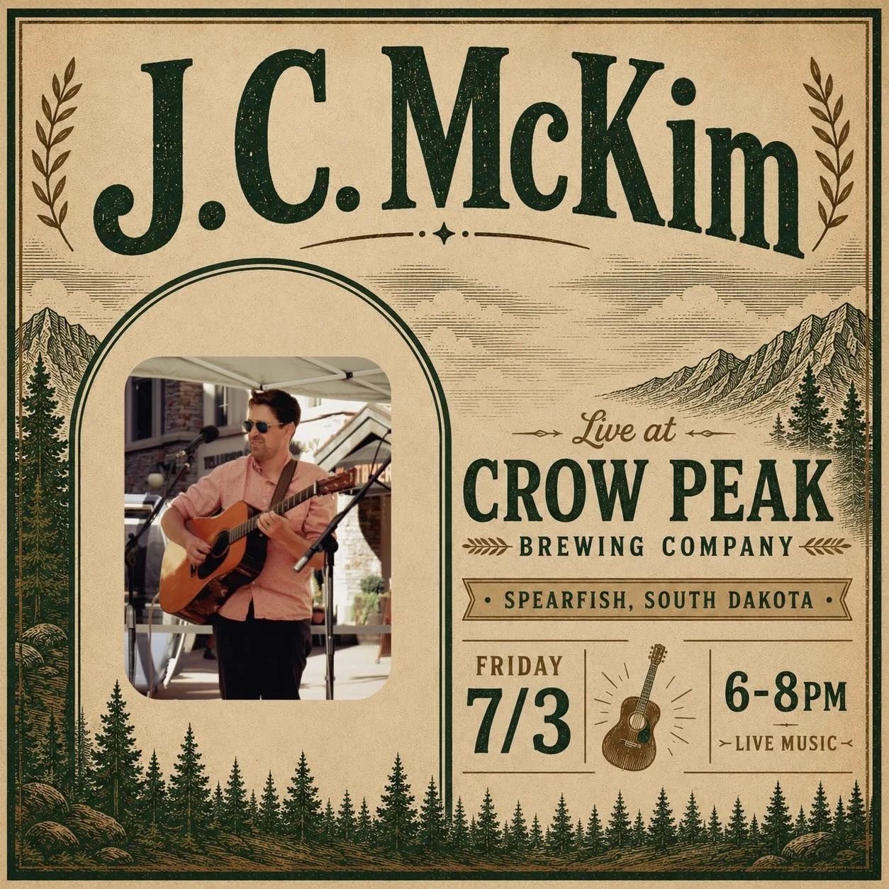 Playing my first solo gig of the summer up north&hellip; at @crowpeakbrewing in Spearfish, SD! 

Friday, 7/3, 6-8pm

#southdakota #spearfish #blackhills #livemusic #crowpeakbrewery