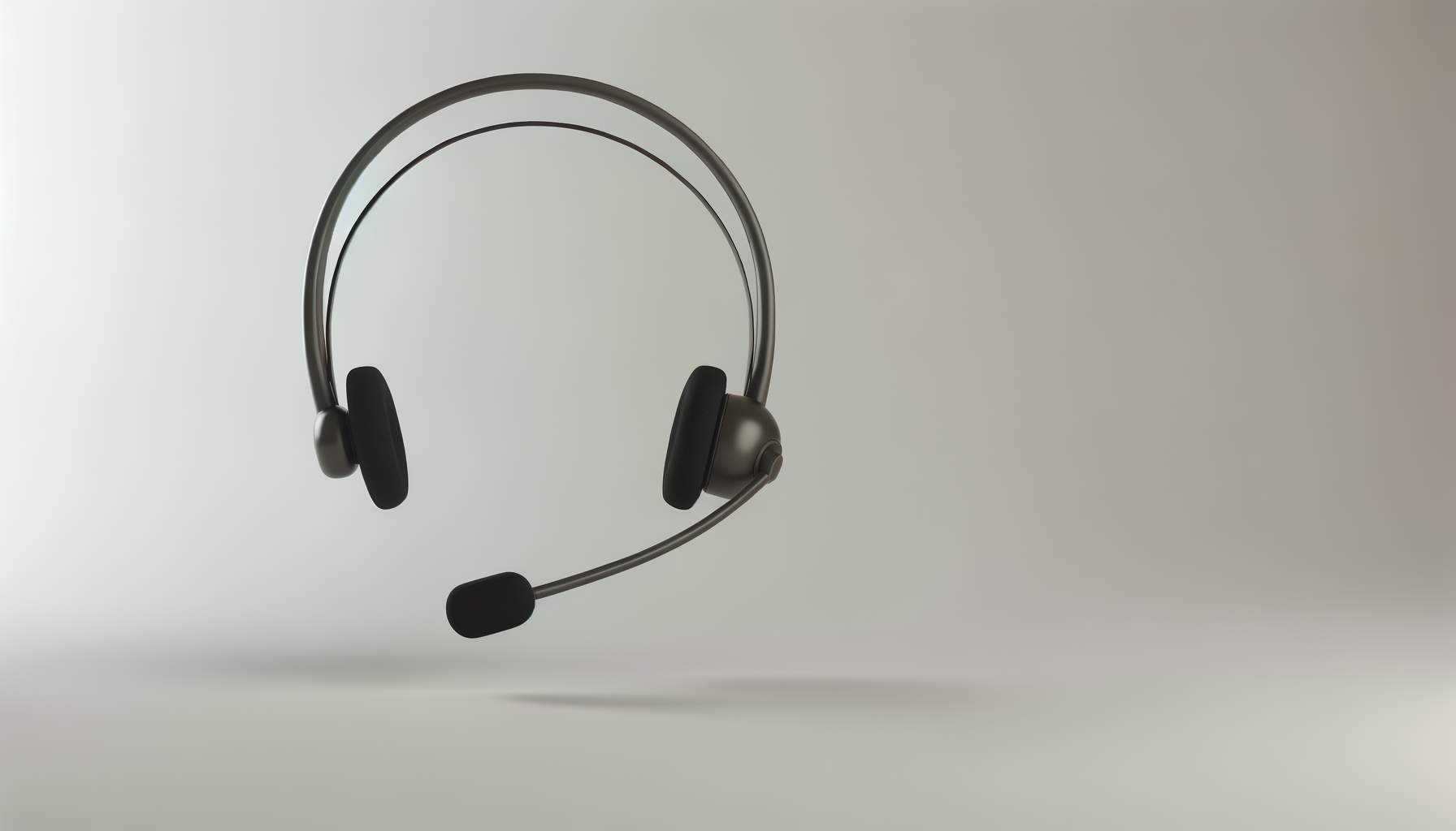 Wireless black headset with microphone, floating against a plain gradient background.