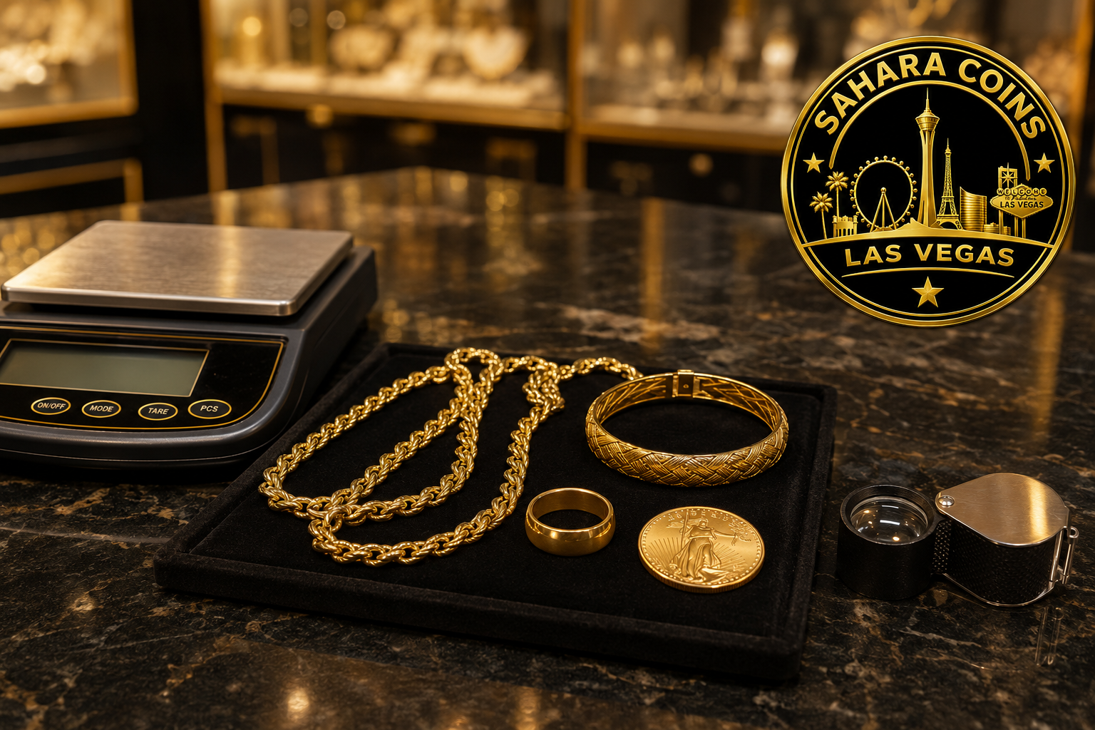 Gold jewelry, coins and precious metals evaluated at Sahara Coins in Las Vegas