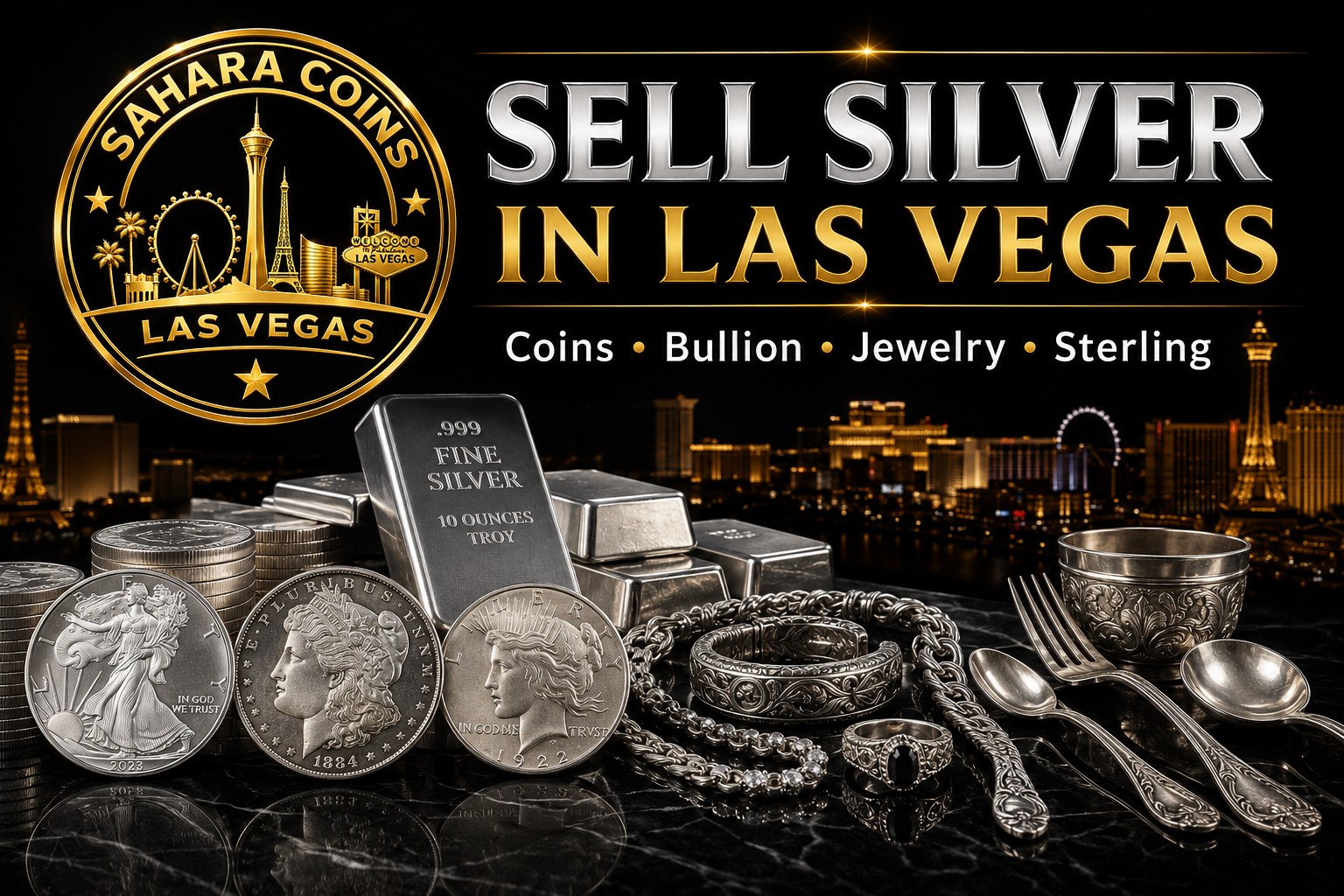 Sell silver coins, bullion, jewelry and sterling at Sahara Coins in Las Vegas
