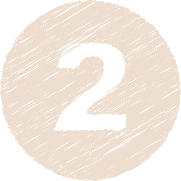 A light beige circular background with a large white number 2 in the center.