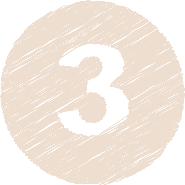 Beige circular background with a white number three in the center.