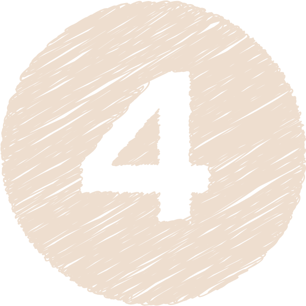 A beige circular badge with a handwritten style number 4 in the center.