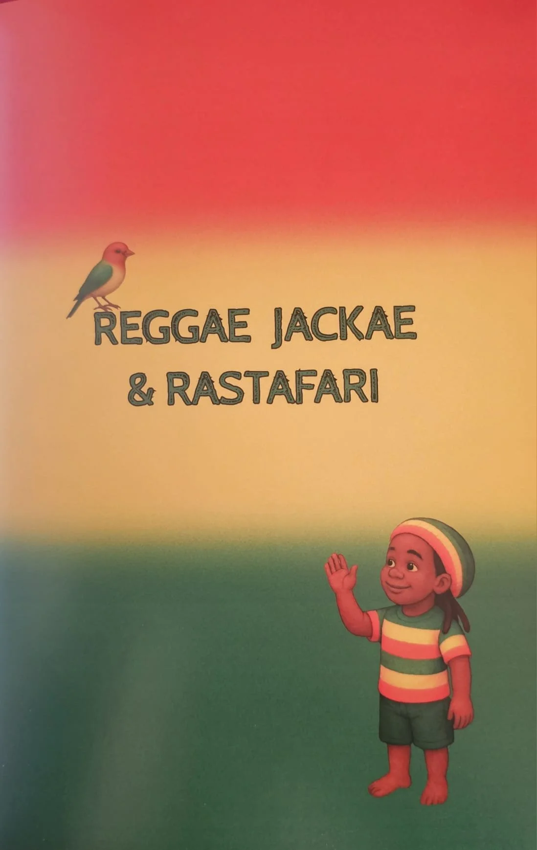 Voorkant van het kinderboek Reggae Jackae en Rastafari met kleurrijke reggae illustratie