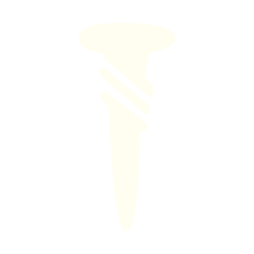 Silhouette of a nail with a screw-like design on a black background.