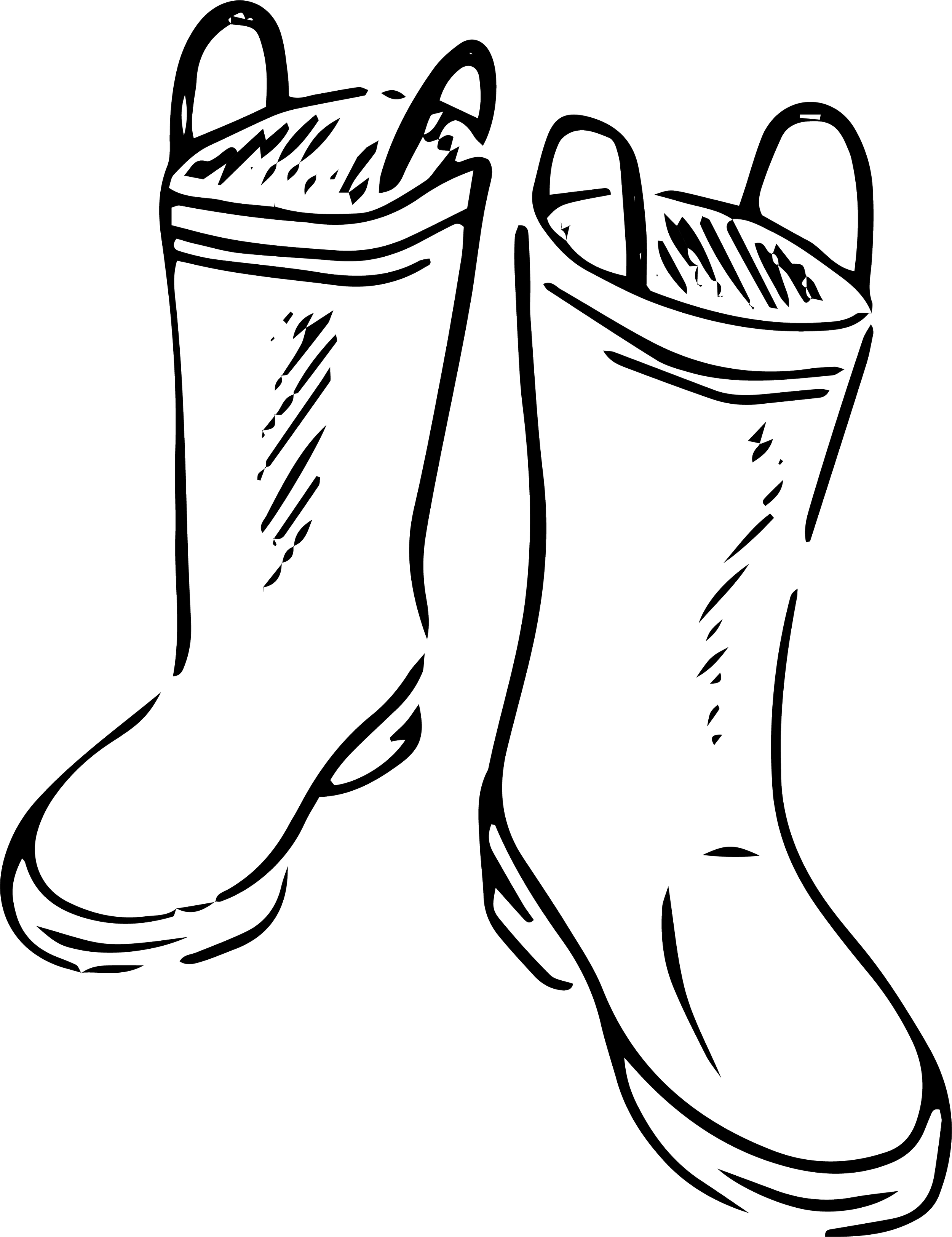 Black and white drawing on gumboots.