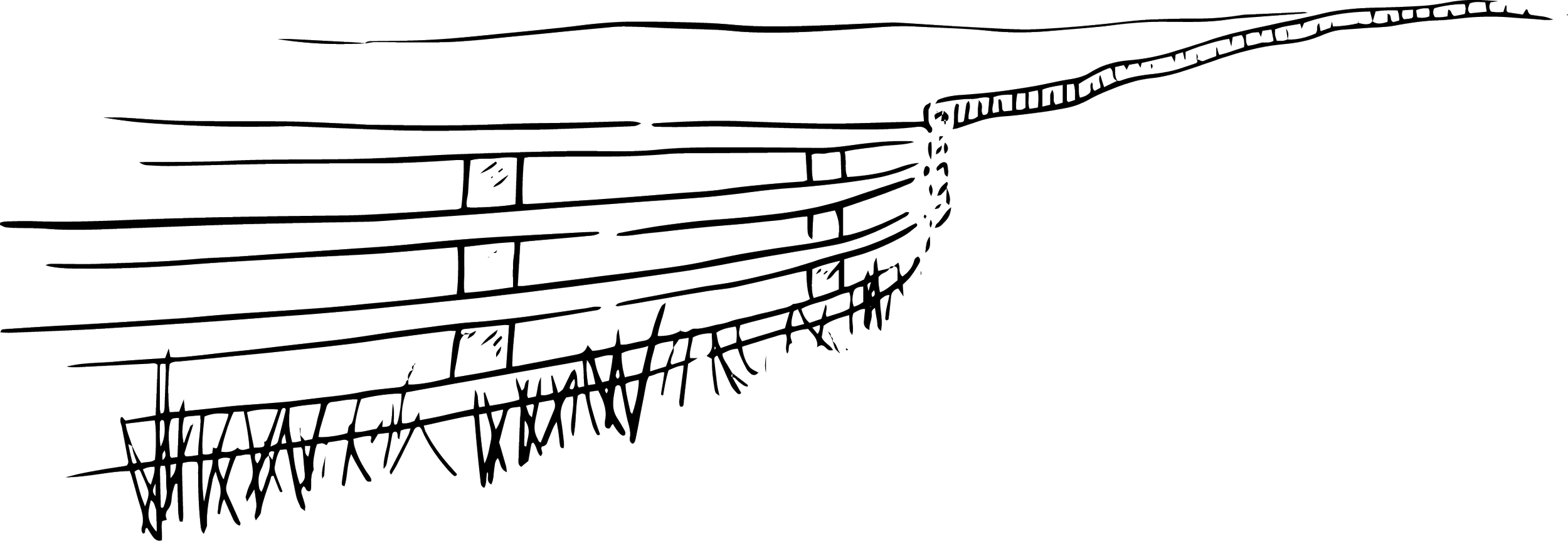 Black and white perspective drawing on a fence and paddock on a farm.