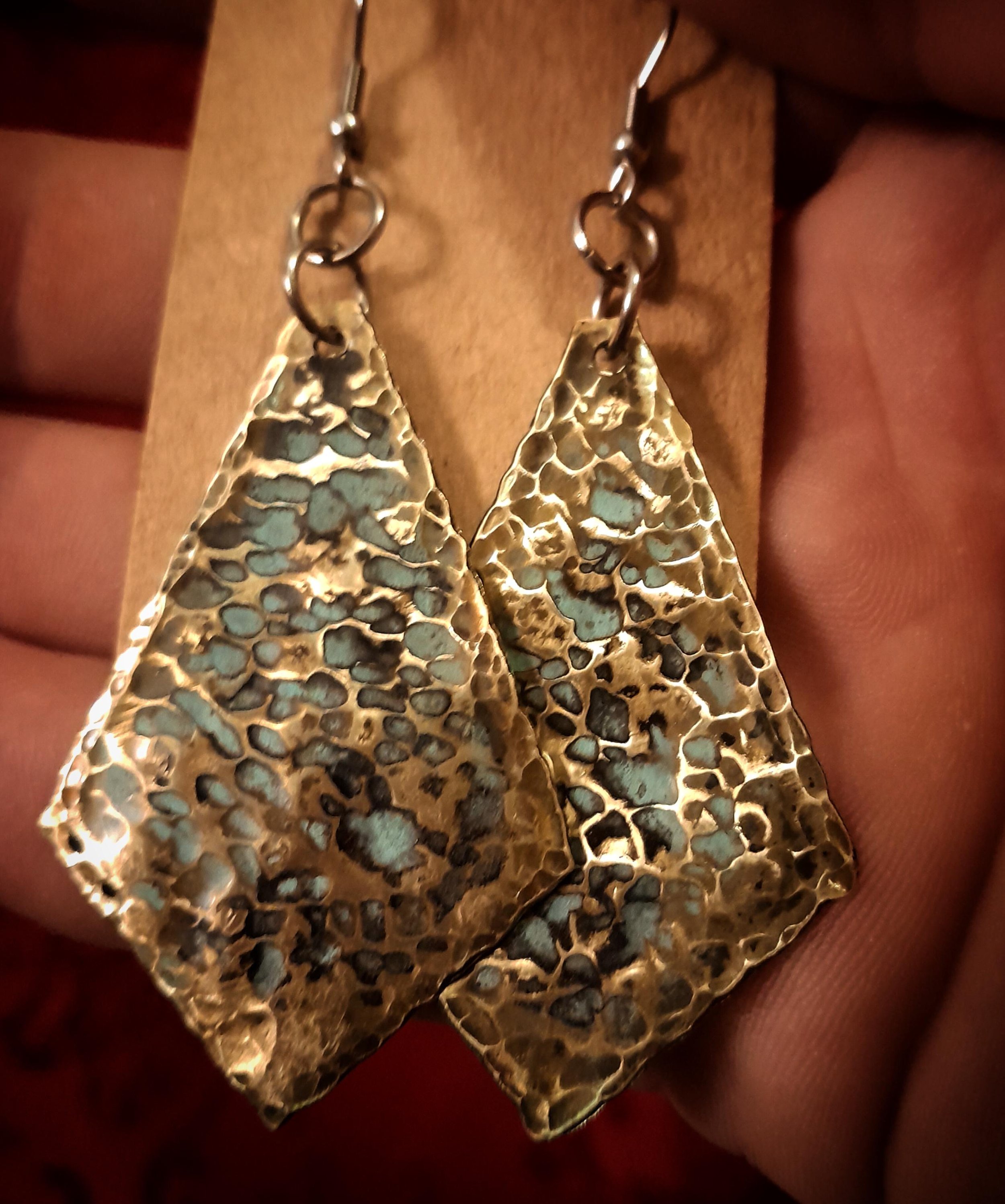Antiqued Hammered Brass Earings