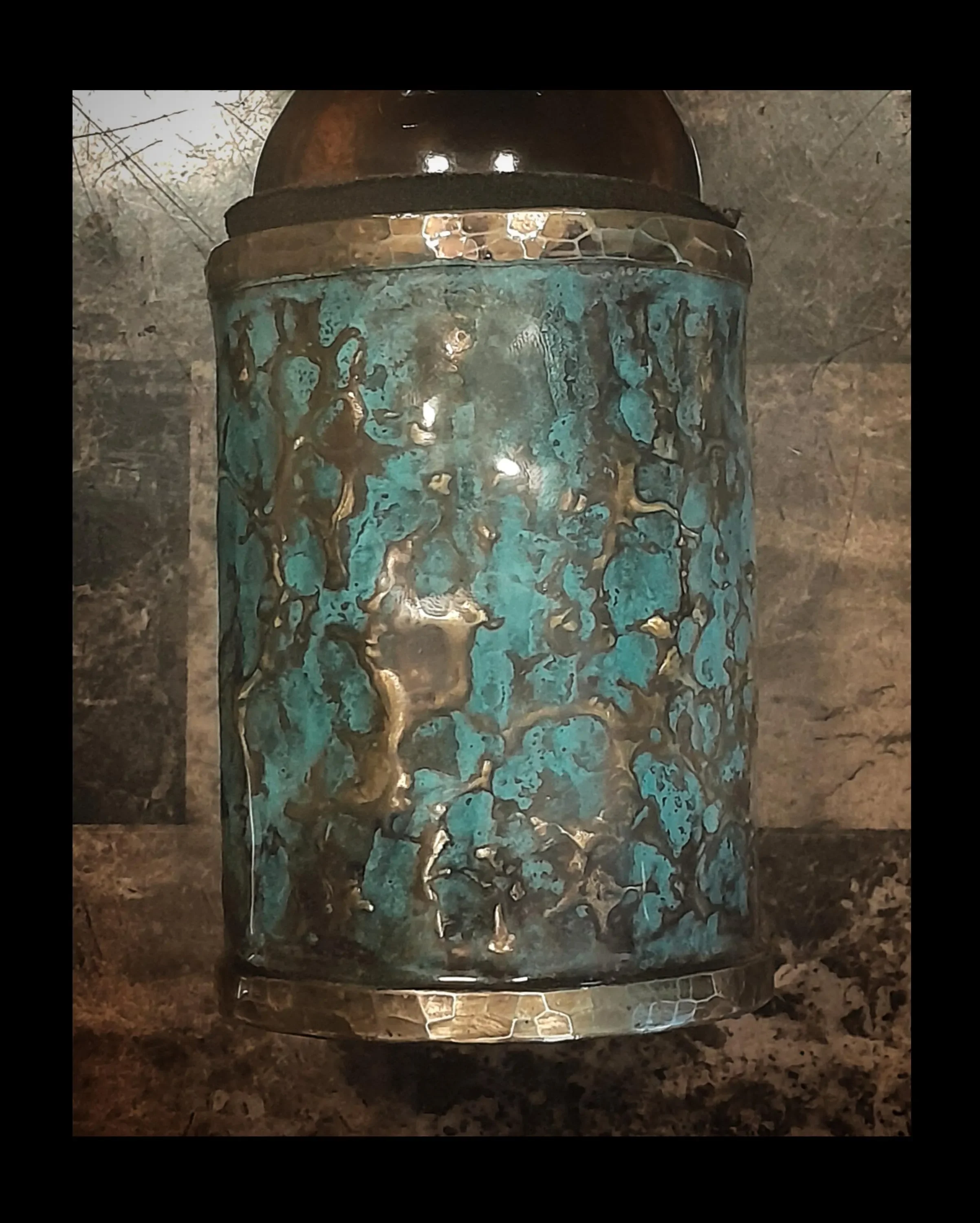 Hammered Brass with Blue Patina "Drink Holder"