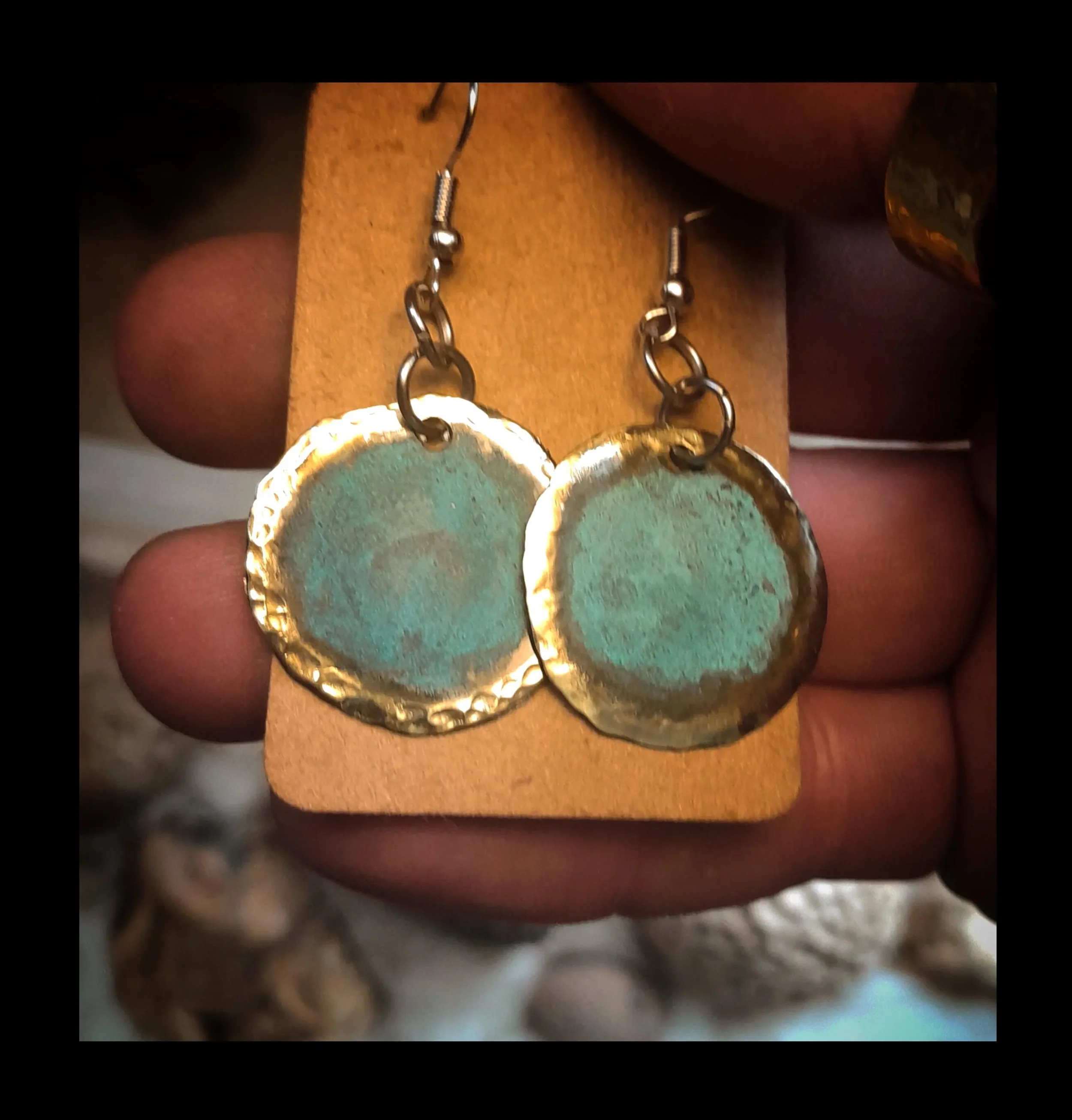 Hammered Brass Circle Earings with Patina