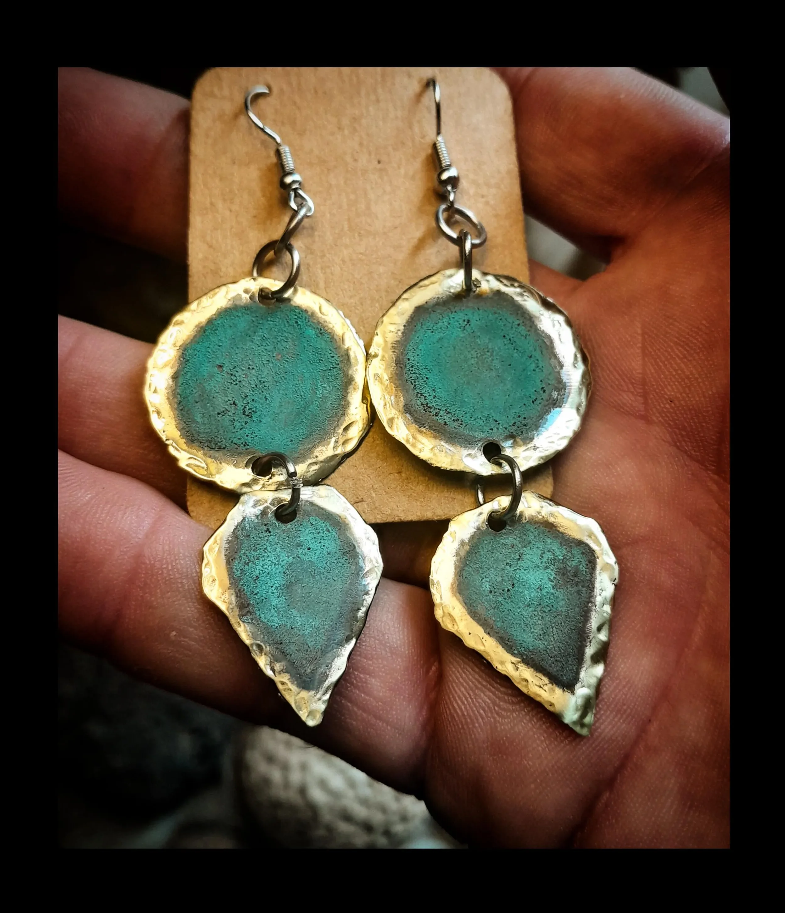 Hammered Brass "Stinger" Earings with Patina