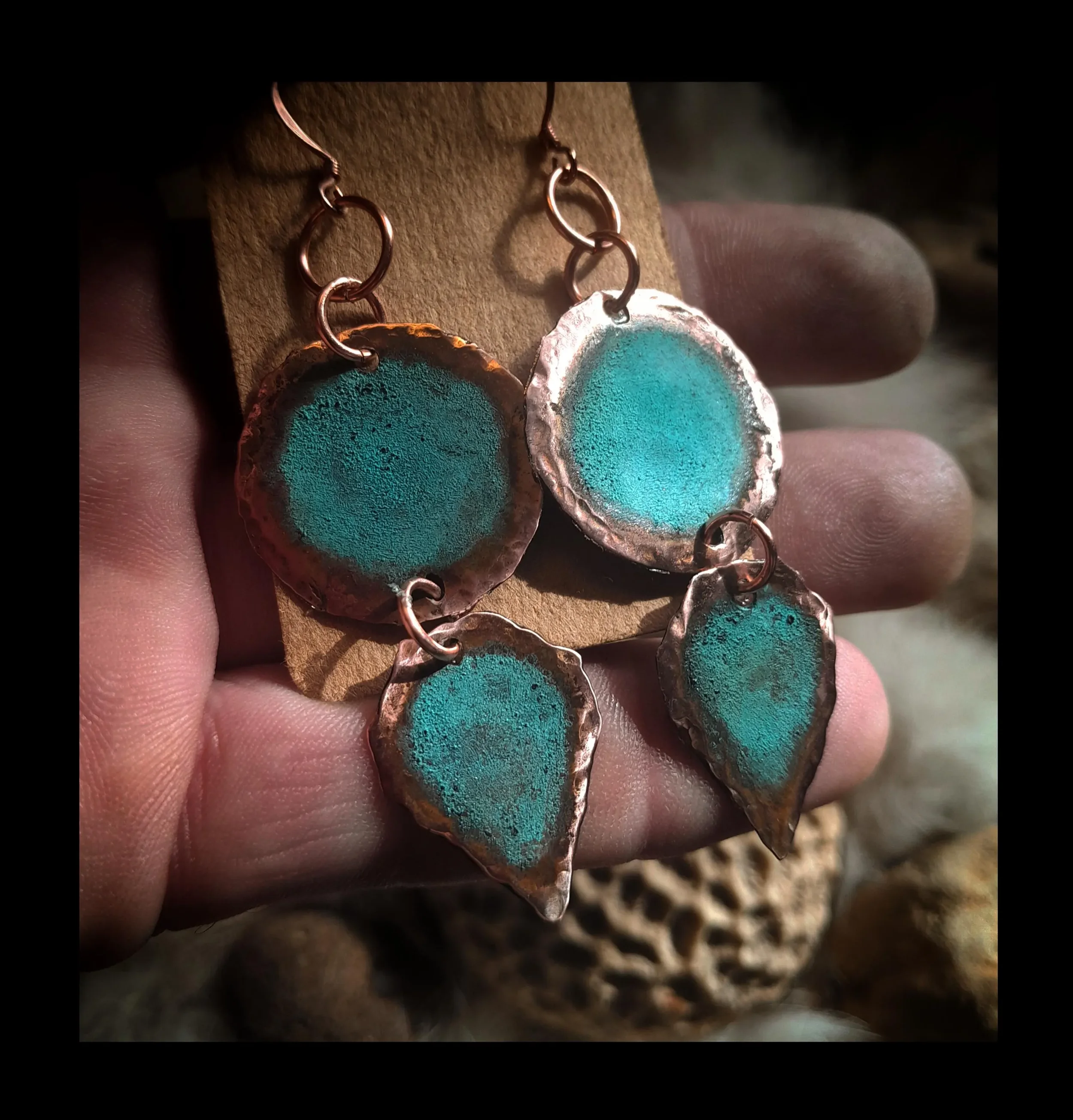 Hammered Copper "Stinger" Earings with Patina