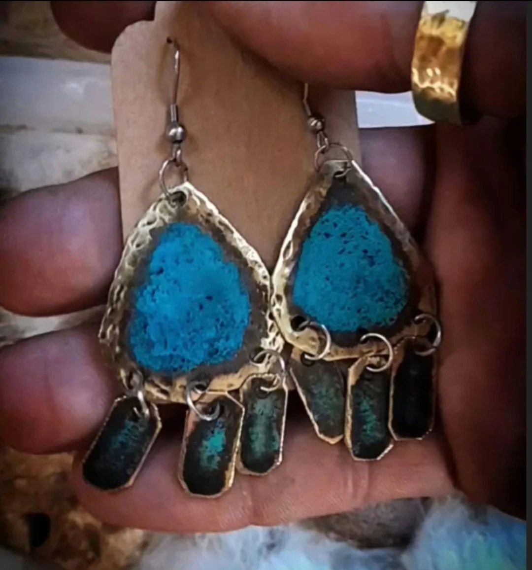 Hammered Brass with Patina Earings