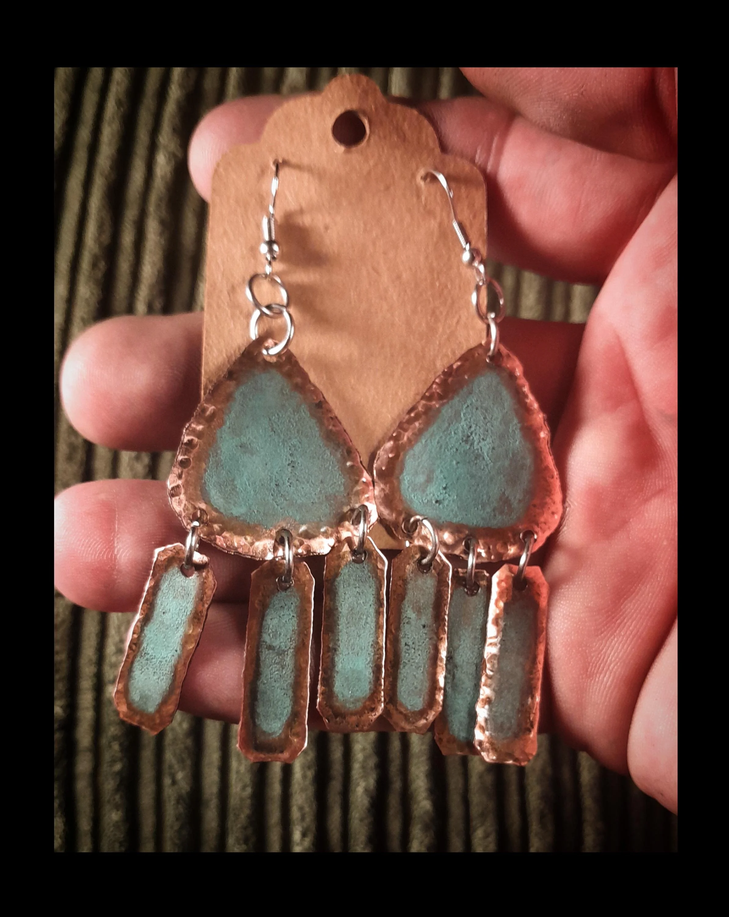 Hammered Copper Dangles with Patina