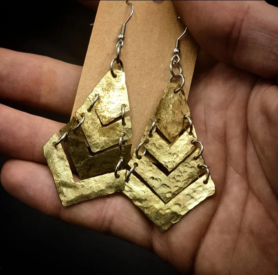 Hammered Brass Earings
