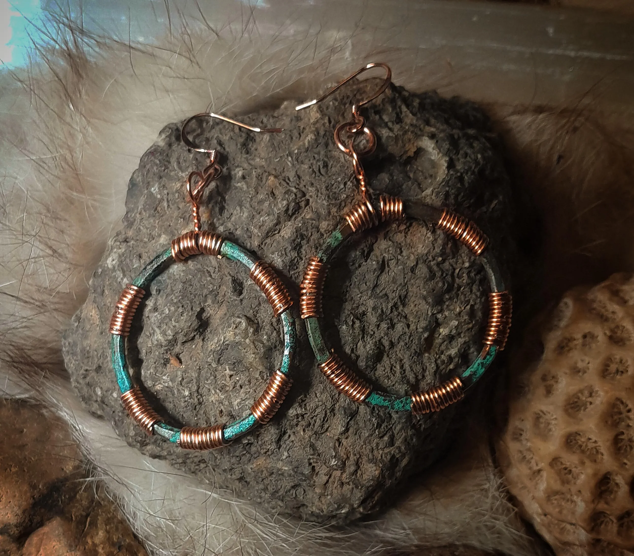Copper Hoop with Patina Earings