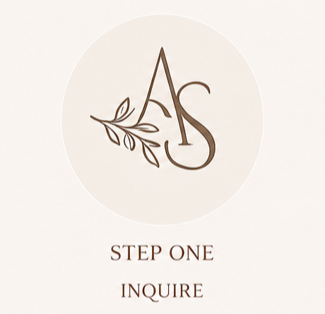 A logo with the initials 'A' and 'S' arranged with a leaf design, and the text 'STEP ONE INQUIRE' below.