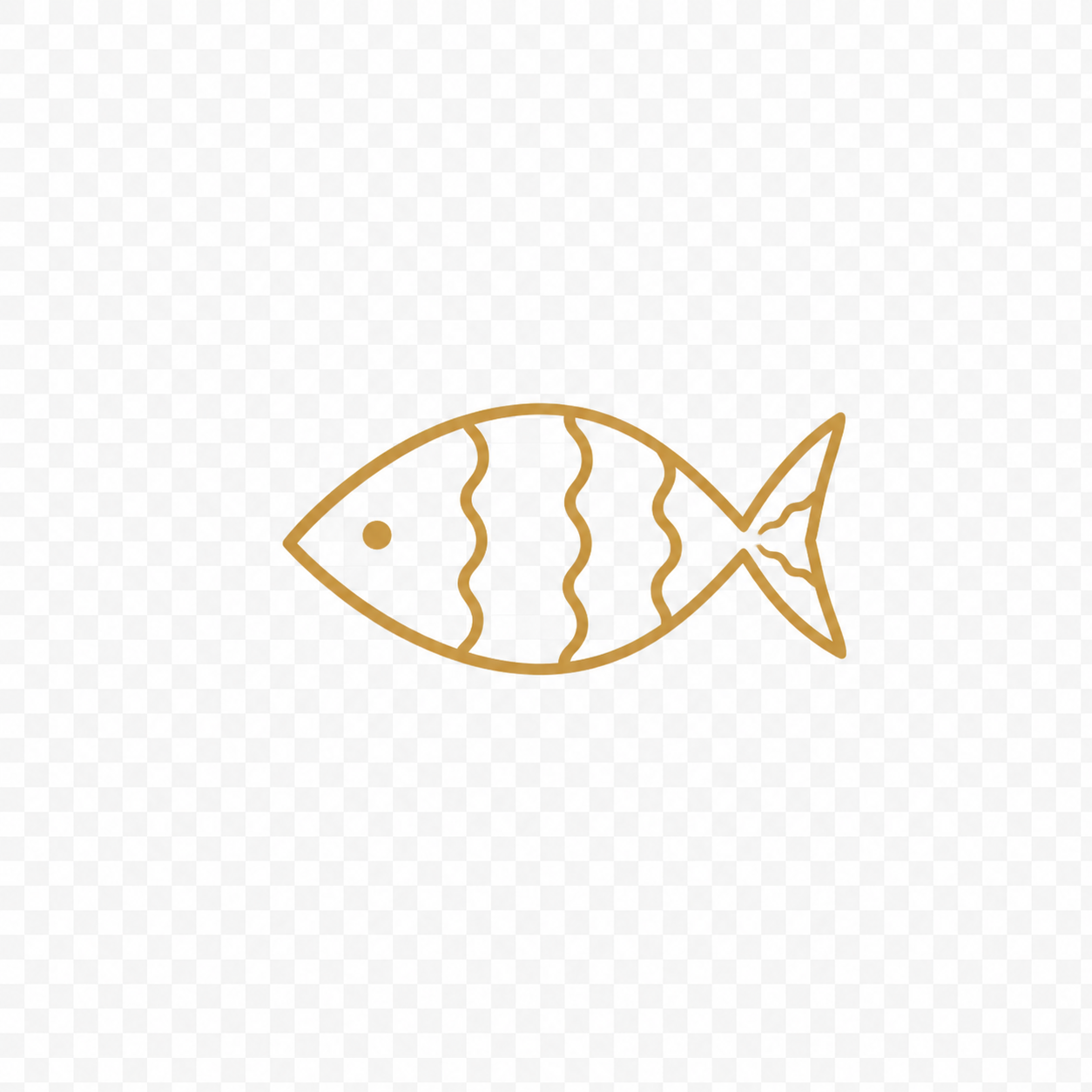 Outline of a fish with stripes, drawn in a simple, minimalist style.