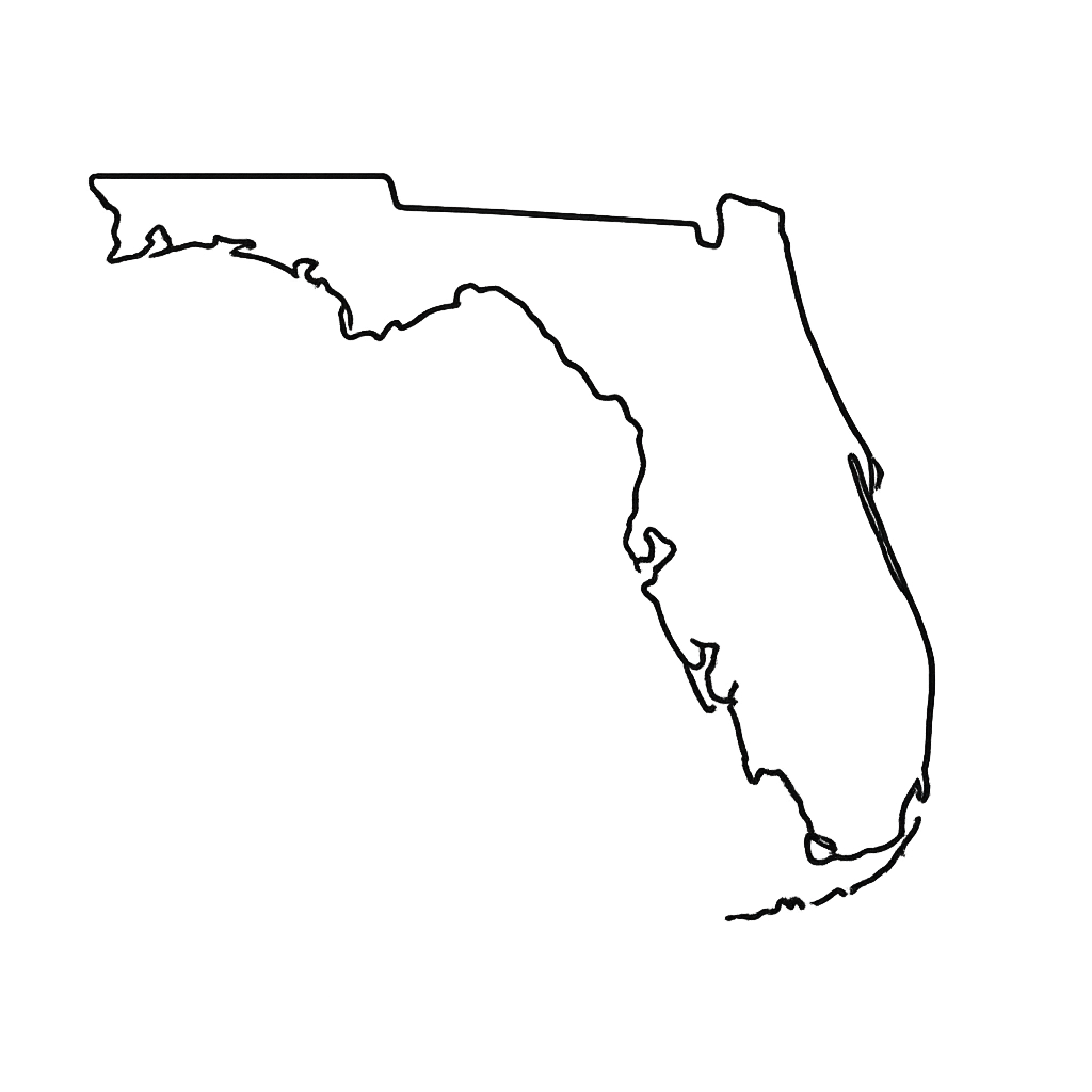 Outline map of the state of Florida, USA.