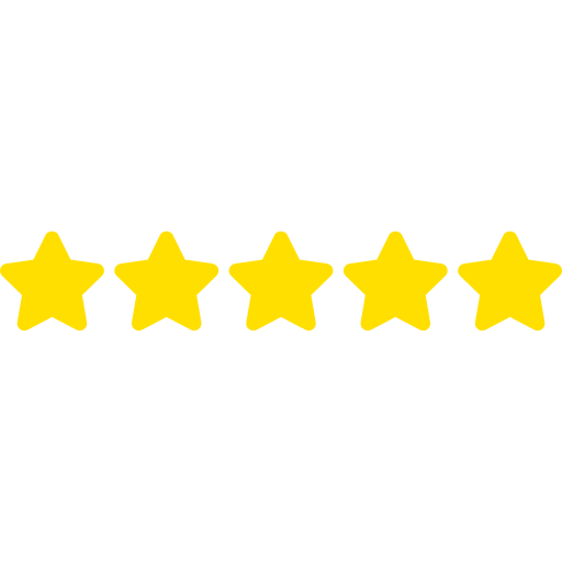 Five yellow stars in a row with the text "5 Star Rating" above.