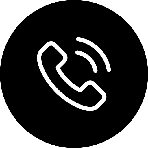 Icon of a telephone receiver with sound waves on a black background.