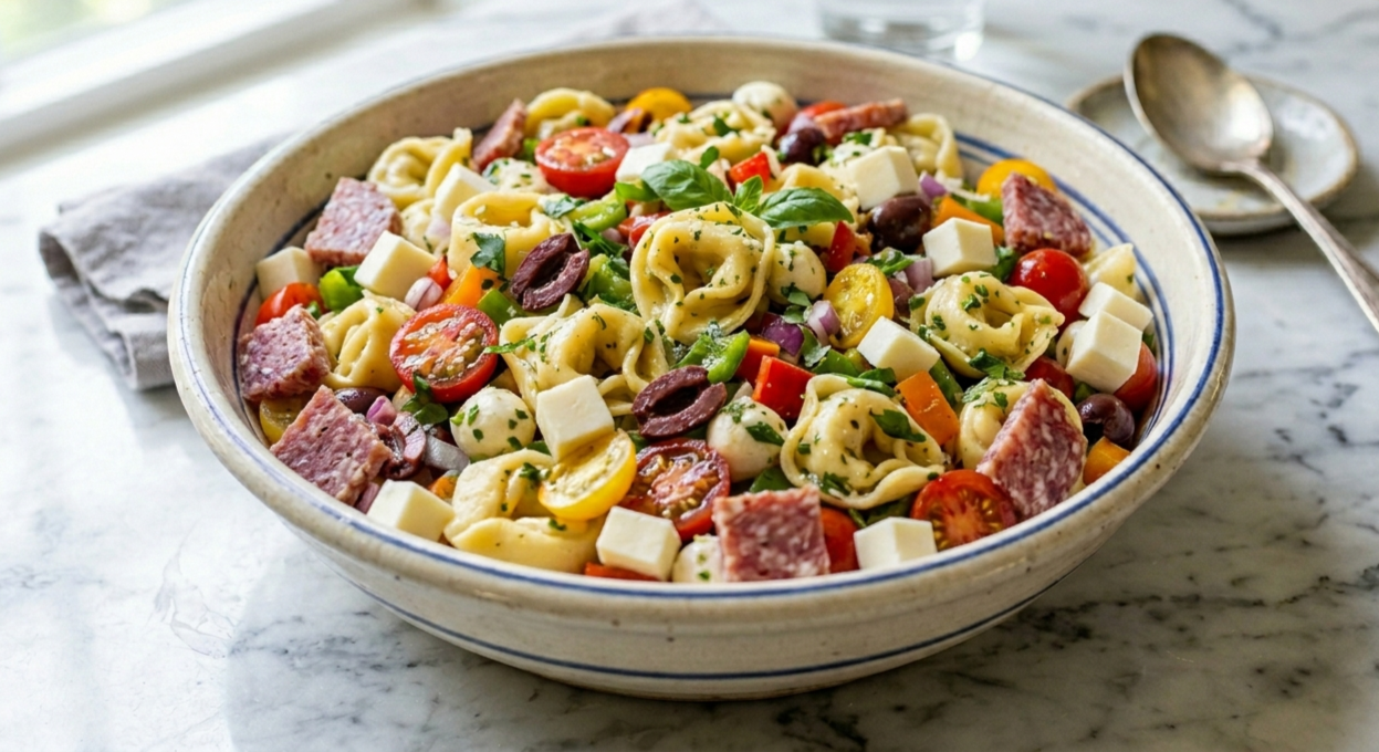 Study No. 5: Tortellini salad assembled with precise technique and fresh ingredients—a deliberate and elevated take on a classic side dish.