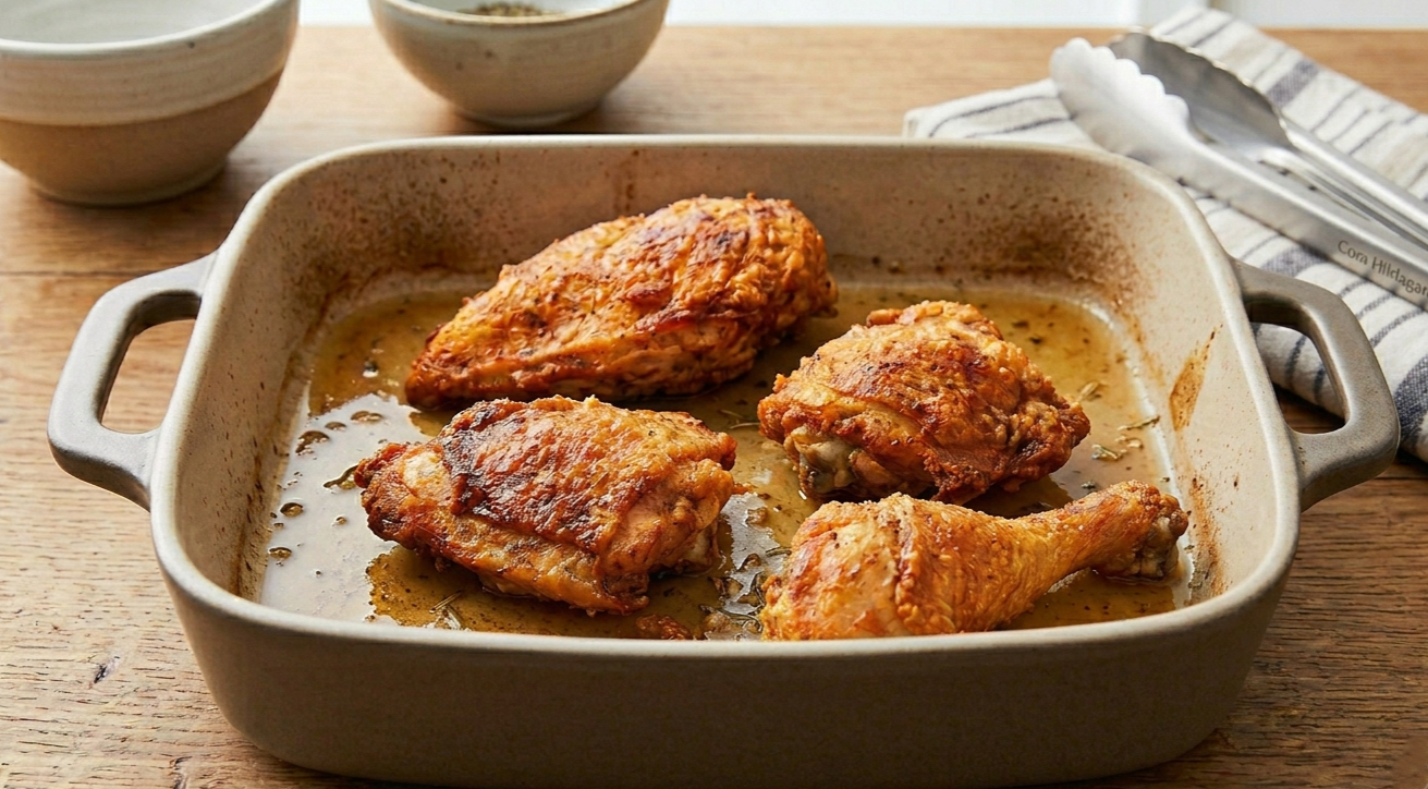 Study No. 11: Dry-fried chicken with a robust, golden crust in a BIFL cast iron skillet—a technical study in heat control featuring expansive negative space for the digital ledger title.
