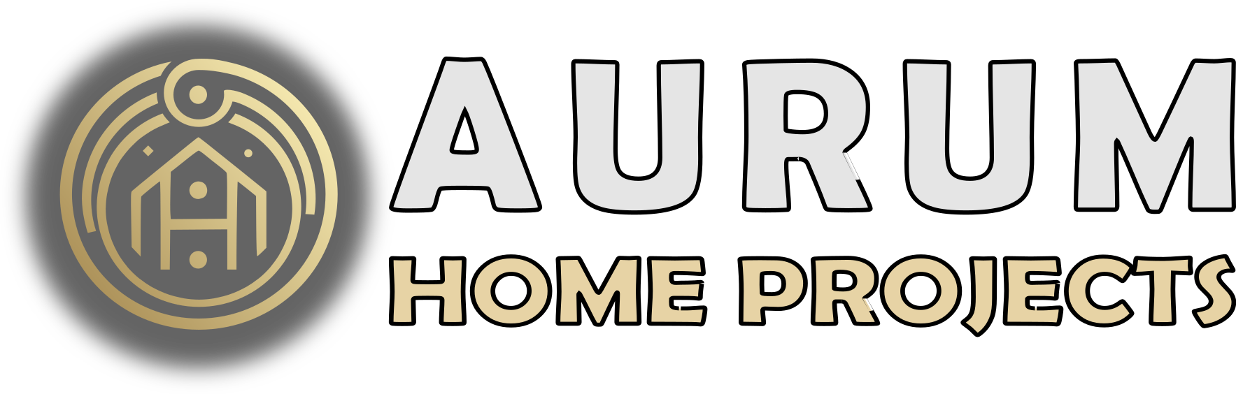 Logo of Aurum Home Projects, featuring a gold circular emblem with a house and tools inside, and the company name in bold letters.
