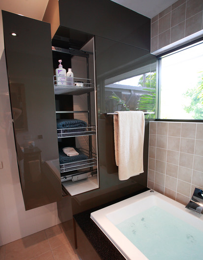 Bathroom with hidden cabinet