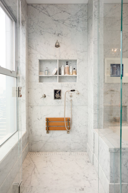 White marble shower