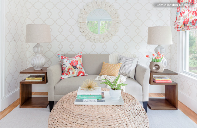Living room with wallpaper